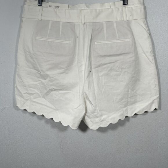 Ann Taylor Shorts Womens 14 White Scalloped High Rise Tie Tapered Leg Minimalist - Picture 3 of 10